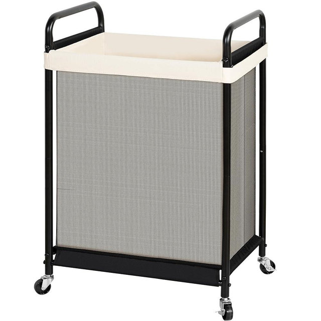 STO STO 120L Large Laundry Hamper with Wheels, Rolling Laundry Basket Cart with Removable Canvas Liner Bag, Lockable Wheels, Metal Frame, Dirty Clothes Hamper for Bedroom, Bathroom, Laundry Room