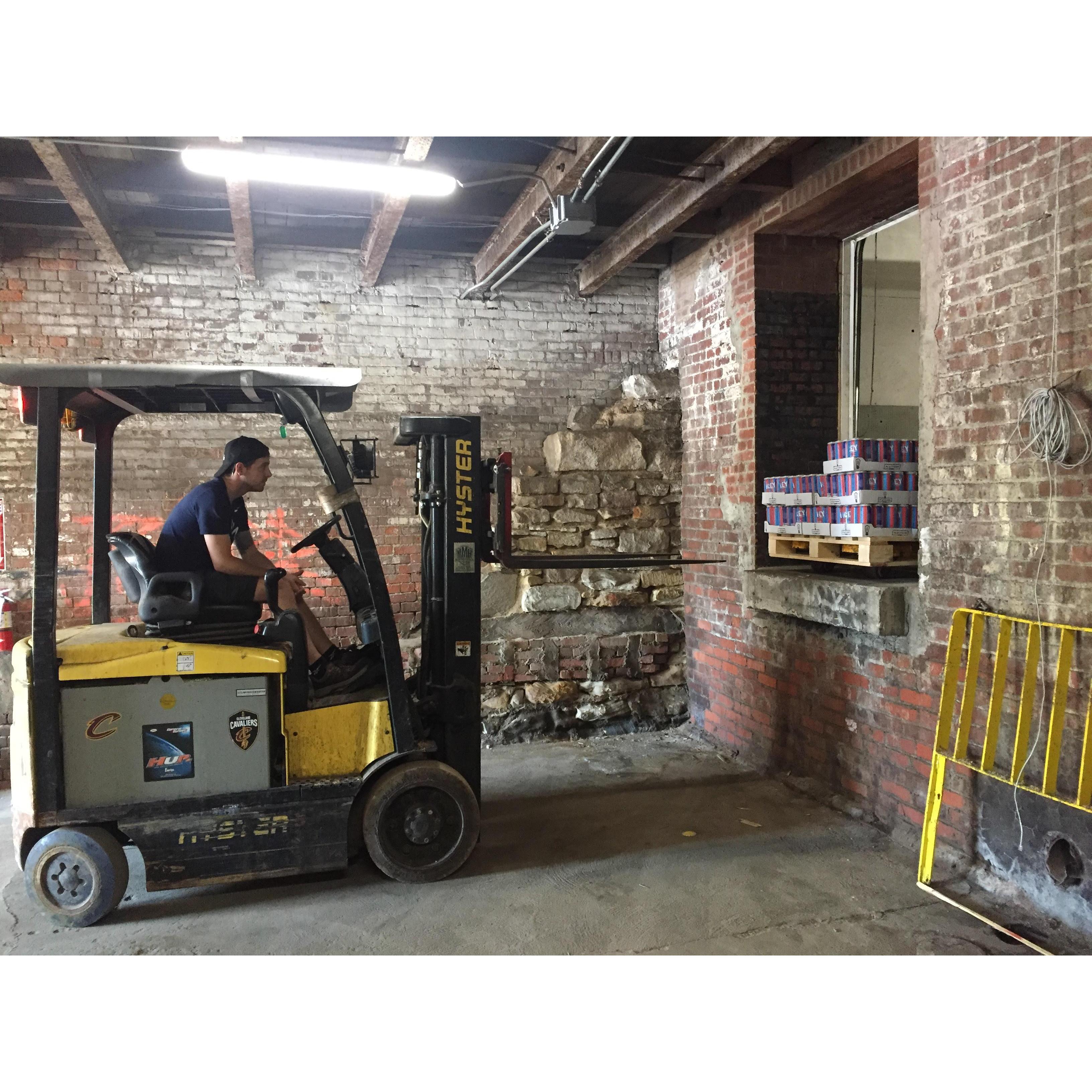 Eric working at Platform, Beer Co. A true forklifting maestro.