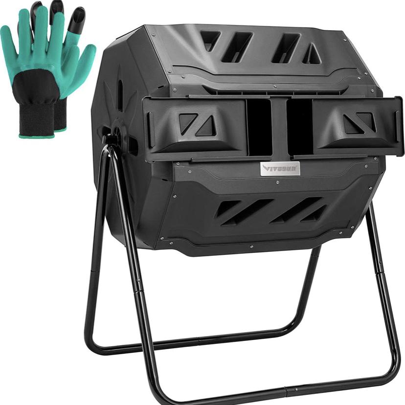 VIVOSUN Tumbling Composter Dual Rotating Batch Compost Bin 43 Gallon Black