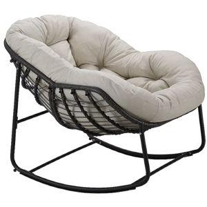 Runesay Rocking Chair Wicker Dark Gray Metal Frame Rocking Chair with Off-white Cushioned Seat