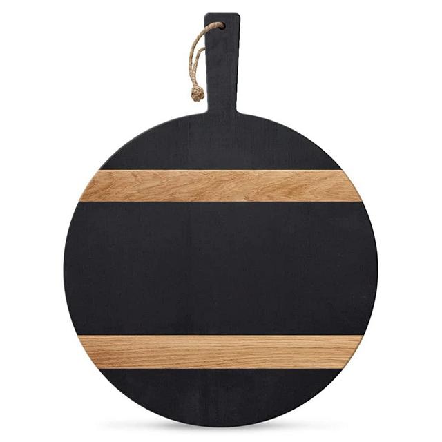 Chloe and Cotton Acacia Wood Diameter 16 Inch Oversized Serving Board | Large Black Cheese Board | Charcuterie Board for Serving Cheese, Meat, Crackers and Wine | Unique Gift (Round Cutting Board)