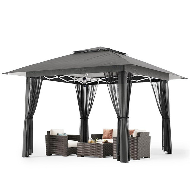 Bealife 13x13 Pop Up Gazebo Tent with Mosquito Netting, Outoor Canopy Tent with 4 Sandbags, 8 Stakes, 4 Ropes, Roller Bag, Pop Up Canopy for Lawn Backyard Garden Deck (Grey, 13x13)