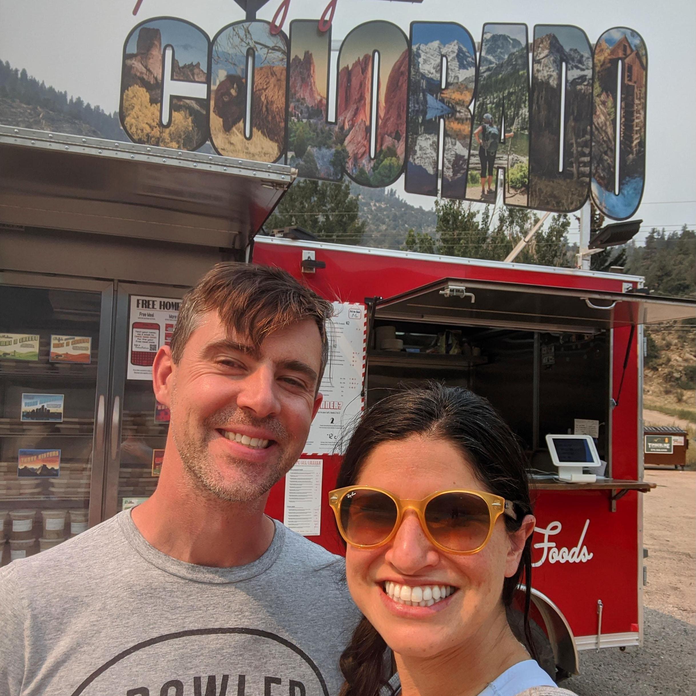 Us in front of our business, Postcard Foods