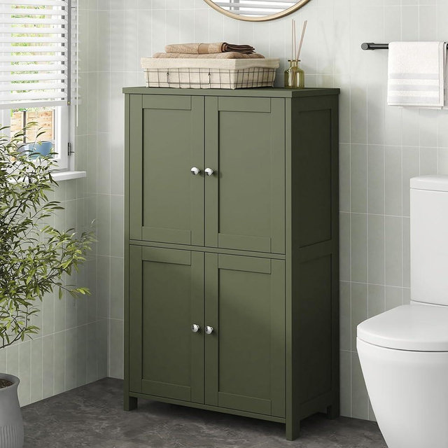Nuturelly Bathroom Floor Storage Cabinet, Bathroom Organizers and Storage with Top Board & Metal Handles for Kitchen, Green
