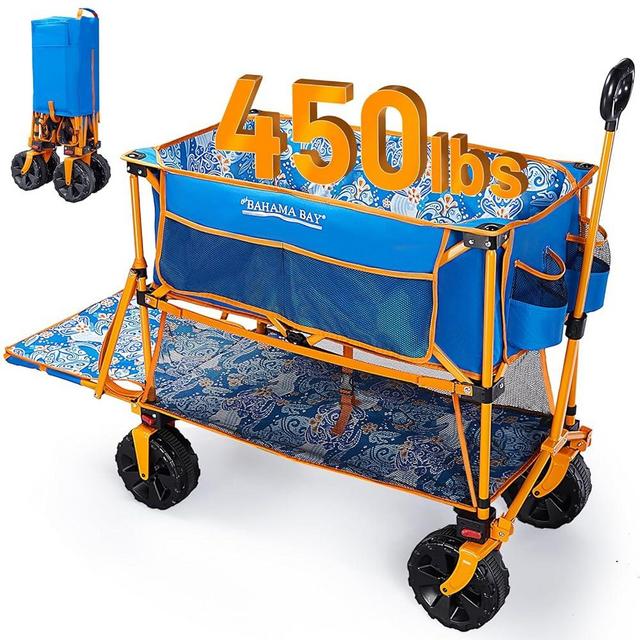 Old Bahama Bay 400L Collapsible Double Decker Wagon,Folding Wagon Cart with 54" Lower Decker,Heavy Duty Utility Wagon with All-Terrain Big Wheels for Outdoor,Camping,Shopping,Garden