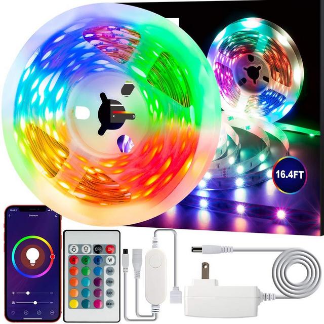 Swtroom LED Strip Lights Works with Alexa Google Home WiFi RGB LED Light Strips 16 Million Colors Music Sync 5050 LED Light with Remote App Control for Bedroom/Bar/Party/Home Decoration,16.4ft