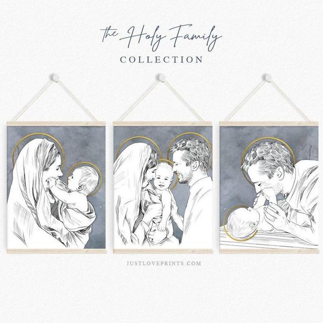 The Holy Family Collection of 3 Prints | Catholic Mom Gift | Catholic Godparent Gift | Catholic Baby Shower | Multiple Sizes