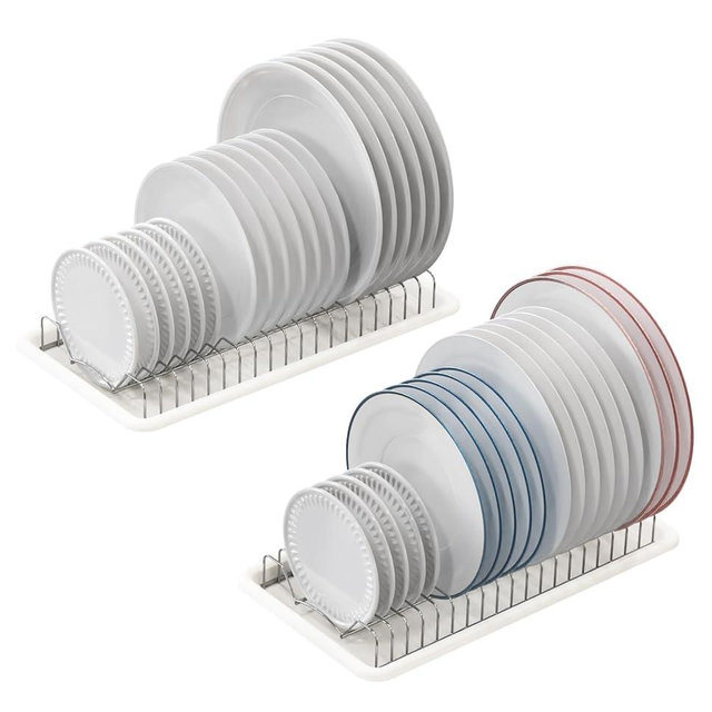 SIMPLE HOUSEWARE 2 Pack Stainless Steel Plate Drying Rack with Drainboard, Chrome