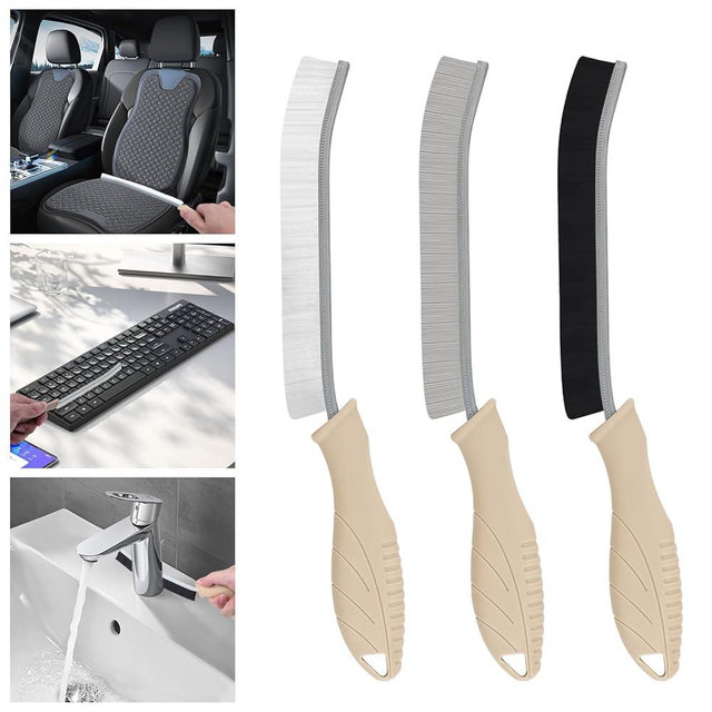 TQRR 3Pcs Cleaning Brush - Includes Soft Bristle, Hard Crevice, Multifunctional Grout Brush, Auto Vent Wheel, Kitchen House Cleaning Tools (Khaki)
