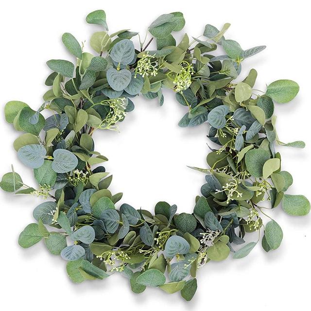 Eucalyptus Wreaths for Front Door 20", Handmade Green Leaves Wreath for Summer, Spring and All Seasons, Greenery Floral Wreath for Wall and Outside