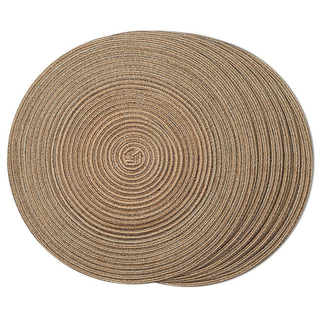 FunWheat Round Braided Placemats Set of 6 Place mats for Dining Tables Woven Heat Resistant Table Mats 15 inch for Fall(Brown)