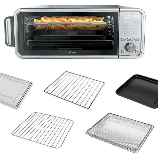 Ninja Flip 10-in-1 Countertop Oven & Air Fryer, 17-Qt Family Size, 1800W, Digital Display, Fits 2 Pizzas or 6-lb Chicken, Flip-Away Space Saver – Stainless Steel (Model FT405CO)