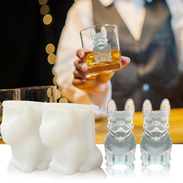Yamteck 3D French Bulldog Ice Cube Molds, Fun Animal Shape Large Dog Ice Cube Tray for Whiskey, Cocktail; Drink Decoration Cute Novelty Dog Gifts for Bulldog Lover, Women, Kids. 2 Pack