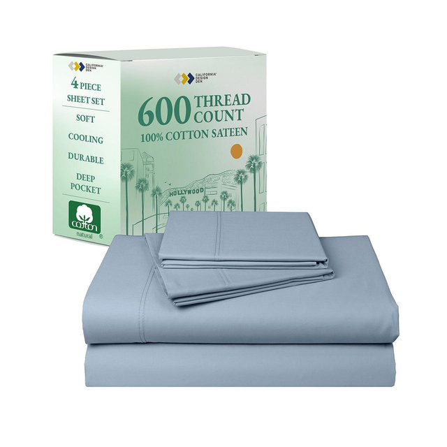 5-Star Luxury Sheet Set, 600 Thread Count Cotton Sateen, Soft & Crisp Bed Sheets - Full