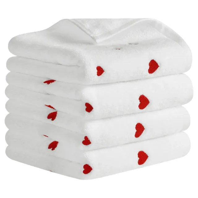 REGALWOVEN Cotton Bathroom Absorbent Heart Pattern Decorative Hand Towel 13" x 29" White 4 Pcs
