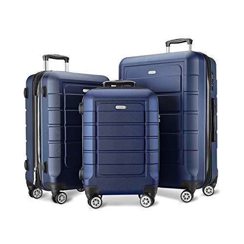 SHOWKOO Luggage Sets Expandable PC+ABS Durable Suitcase Double Wheels TSA Lock 3pcs Blue