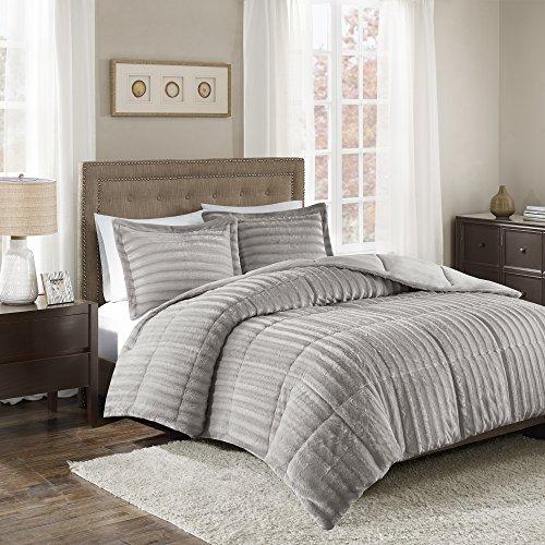 Madison Park Duke Faux Fur Plush Bedding 3 Piece Comforter Set Super Soft and Cozy Warm, King/Cal King, Grey