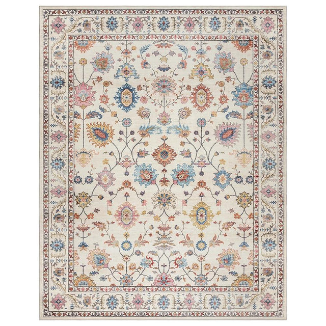 Gertmenian Printed Indoor Boho Area Rug - Non Slip, Ultra Thin, Super Strong, Printed Rug - Home Décor for Entryway, Bedroom, Living Room - 9x13 Extra Large, Cullen Cream Multi, 28549