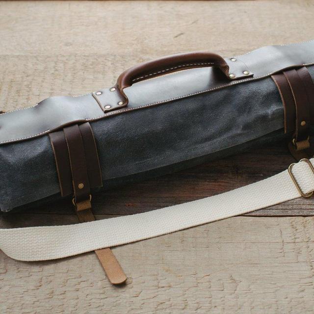 Waxed Canvas and Leather Chef Knife Roll Knife Bag- The Proper Knife Roll