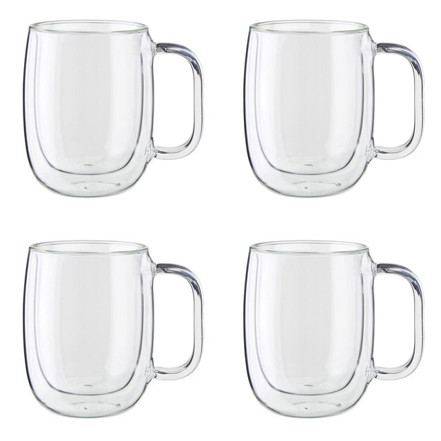 ZWILLING Sorrento Plus 4-pc Double Wall Glass Coffee Mugs, Insulated Coffee Mug, Clear