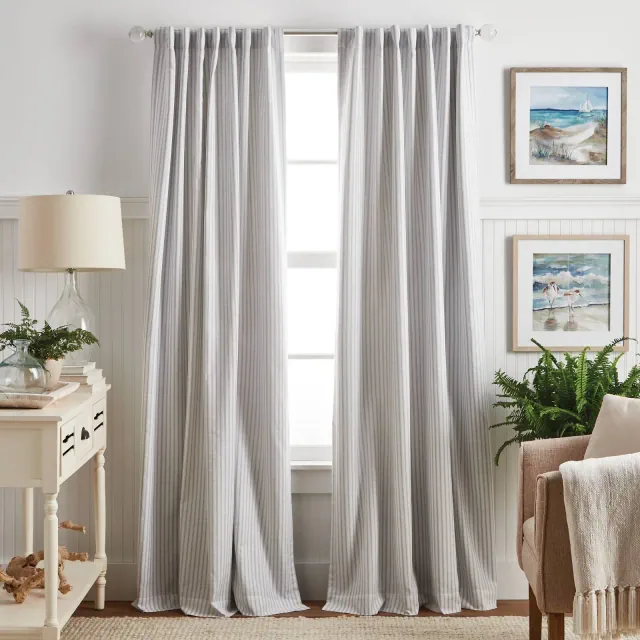 Martha Stewart 2pk 84" Ticking Stripe Back Tab Blackout