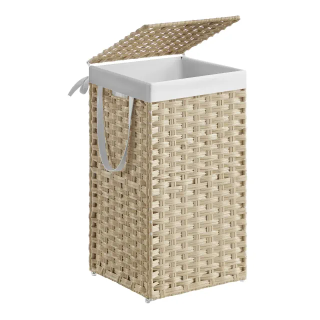 SONGMICS Laundry Hamper with Lid,17.2 Gallon Synthetic Rattan Laundry Basket with Lid and Handles,Foldable,Removable Liner,Summer Sand