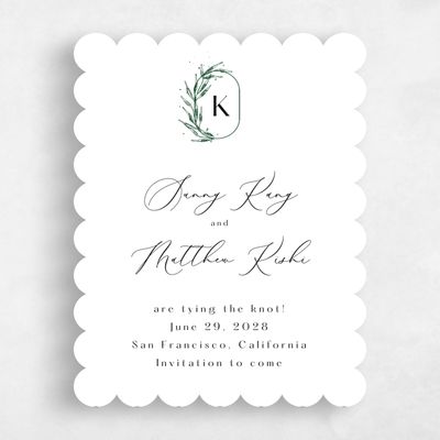 White Scalloped Wedding Save the Date - Eyota Portrait