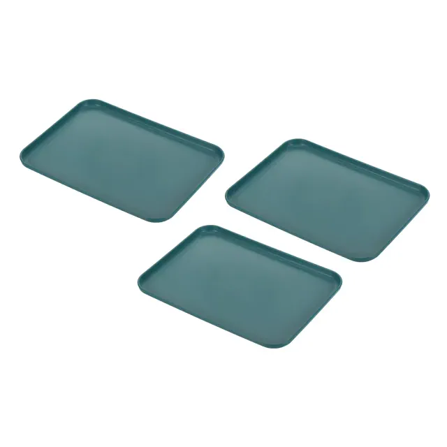 Unique Bargains PP Plastic Reusable Lightweight Durable Tray Rectangle 3 Pcs Dark Green 12x9"