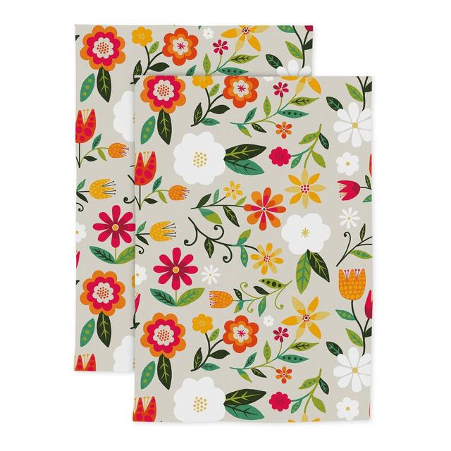 2pk Cotton Printed Kitchen Towels Yellow - Threshold 2 ct