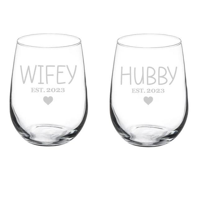 MIP Set of 2 Wine Glass Goblet Gift Hubby & Wifey Husband And Wife Wedding Engagement For Couple (17 oz Stemless)
