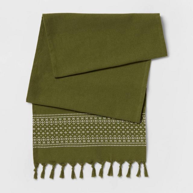 72" x 14" Cotton Dobby Border Table Runner Green - Threshold™