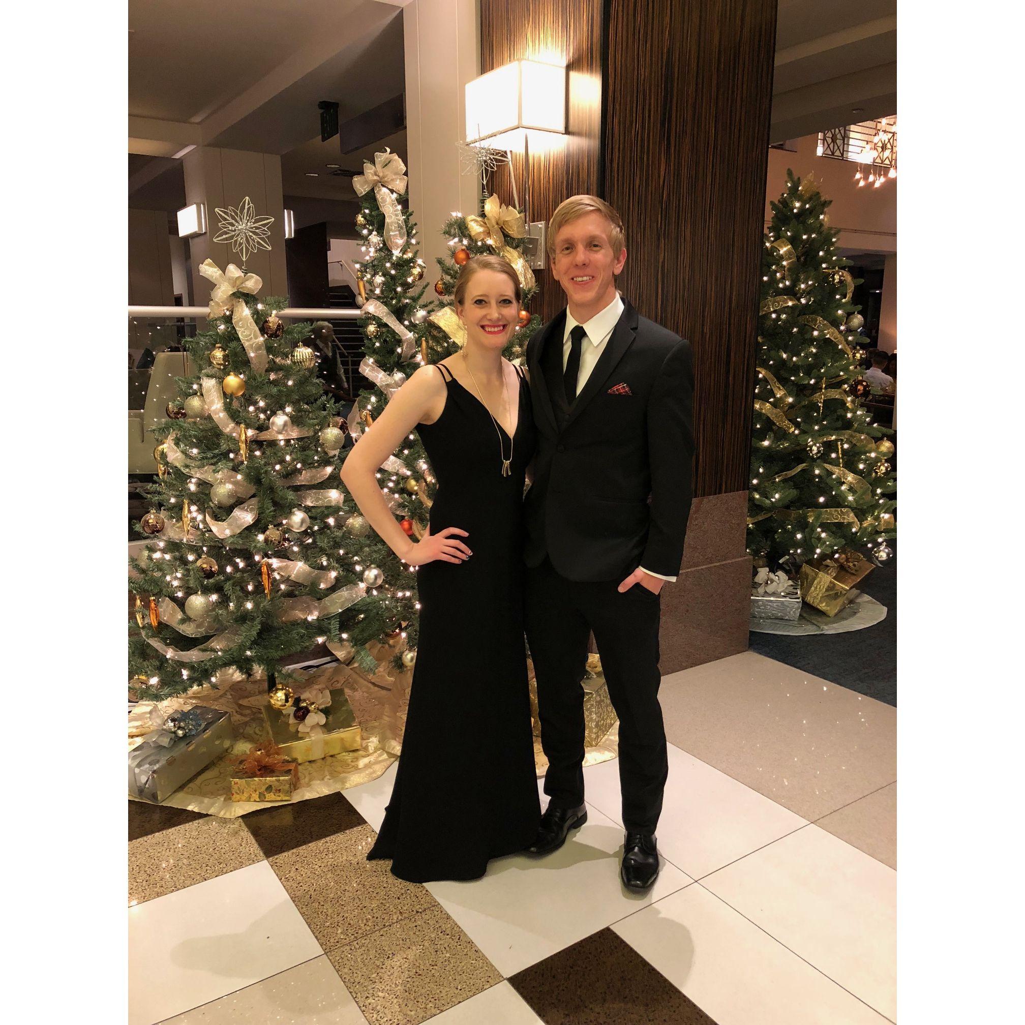 This was one of the first fancy events we went to together. Juliana stood on the stage for the award ceremony but David made sure she still ate afterwards.