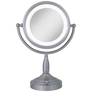 Satin Nickel Dual-Sided Magnified Lighted Makeup Mirror