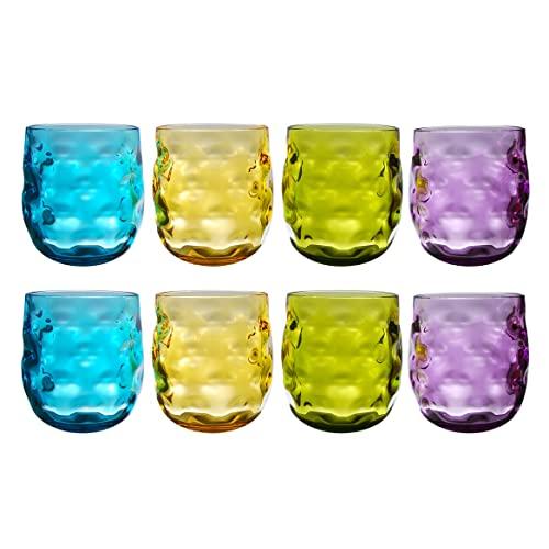 QG Clear Colorful Acrylic Plastic 14 oz. Drinking Glass Rock Tumbler Set of 8 in 4 Assorted Colors