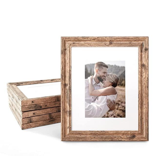TWING 8x10 Picture Frames Set of 6, Rustic Farmhouse Picture Frames Display Pictures 5x7 with Mat or 8X10 Without Mat, Tabletop Display and Wall Mounting Home Decorative Photo Frames Pre-Installed, Walnut