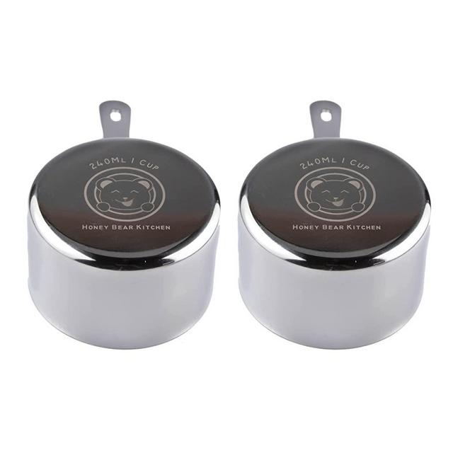 Honey Bear Kitchen 1 Cup 240 ml Measuring Scoop Cups, Polished Stainless Steel (Set of 2)