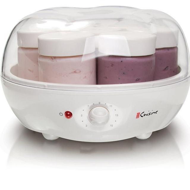 Euro Cuisine YM100 Automatic Yogurt Maker with 7 - 6oz Glass Jars & 15 Hour Timer, Electric Yogurt Maker with Auto Shut Off, Promote Gut Health