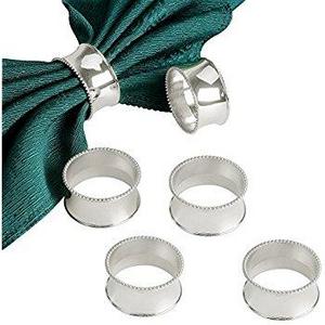 Derker Set of 12 Beaded Round Napkin Rings for for Wedding, Party, Holiday, Dinner (12pcs Silver)