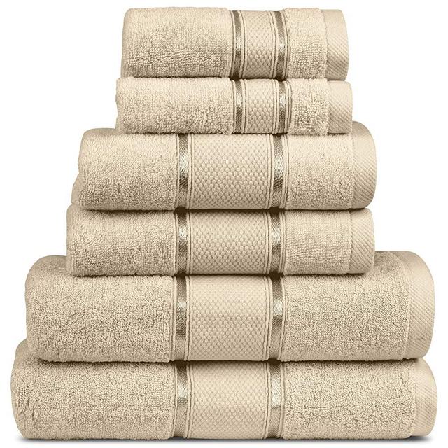 MIMAATEX 6 Pieces Towel Set Zero Twist Ultra Soft Long Staple Cotton- Set Includes-2 Bath, 2 Hand and 2 Wash Cloth (Tan)