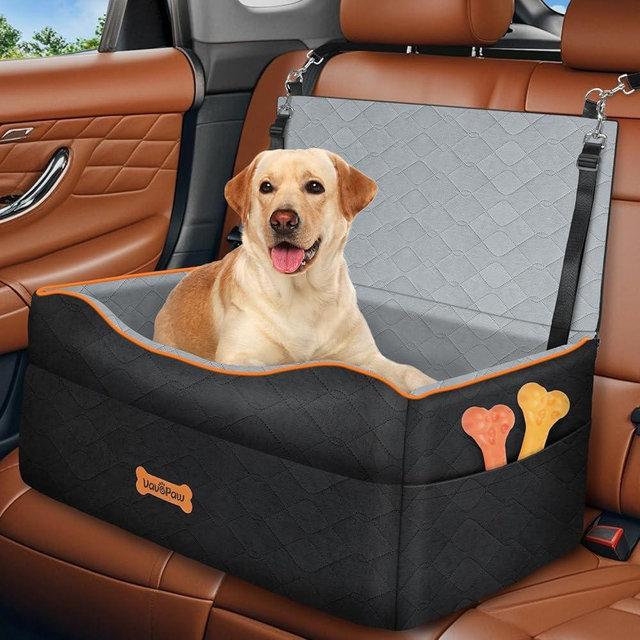 VavoPaw Dog Car Seat for Large Medium Dog, Dog Booster Seat Under 60Lbs or 2 Small Dogs Washable, Pet Car Seat with 2 Safety Leashes, Dog Sofa Bed Cushion Add Thick Sponge, Dog Car Carrier for Travel