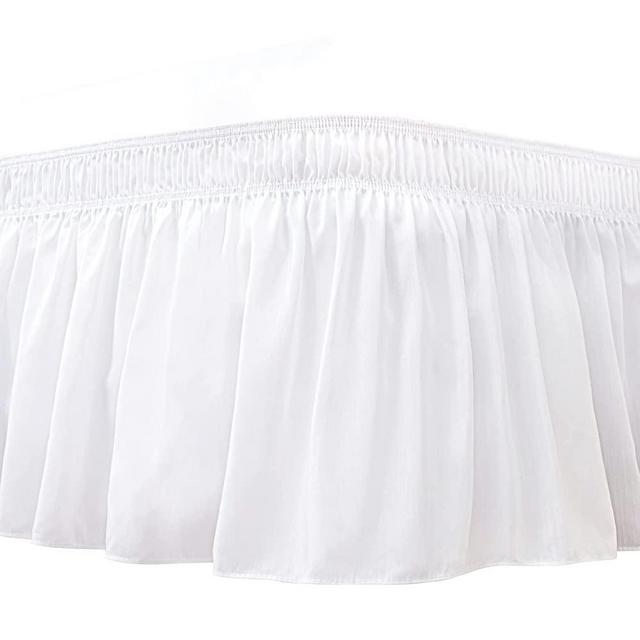 Biscaynebay Wrap Around Bed Skirts for Queen Size Beds Extra Short Drop of 9", White Elastic Dust Ruffles Easy Fit Wrinkle & Fade Resistant Silky Luxurious Fabric Solid Machine Washable