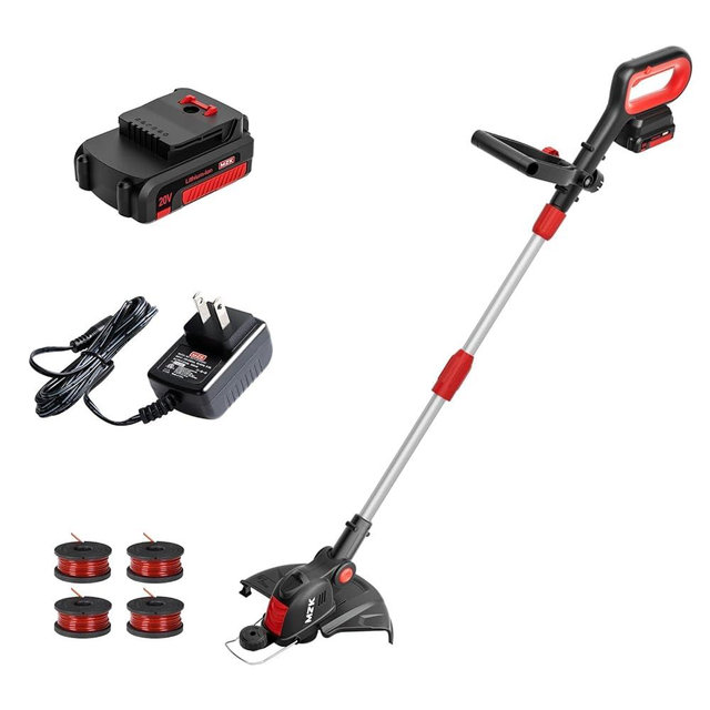 MZK 20V Cordless String Trimmer, Grass Trimmer&Edger with 4 Replacement Spools, Battery Powered Lightweight Weed Trimmer with Auto Line Feed(Battery and Fast Charger Included)
