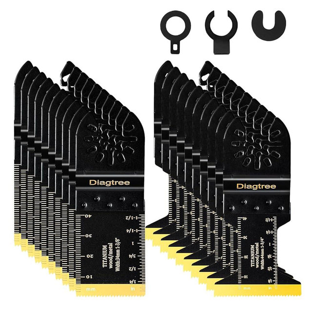 Diagtree Titanium Oscillating Saw Blades, Diagtree 20PCS Titanium Oscillating Multitool Blades for Metal, Wood and Plastic, fit Dewalt Milwaukee Ryobi Fein Dremel Bosch Rockwell Makita Porter Cable