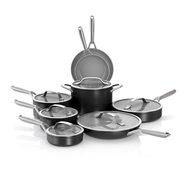 Ninja NeverStick Ceramic Pro 14-Piece Cookware Set, Non-Stick Pots & Pans Set with Glass Lids, Ceramic, Stainless Steel, Stove to Oven Safe, All Stovetops & Induction Compatible, Black, CW39014BK