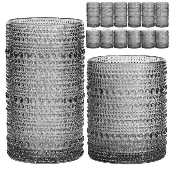 Hobnail Drinking Glasses Set of 12, Gray