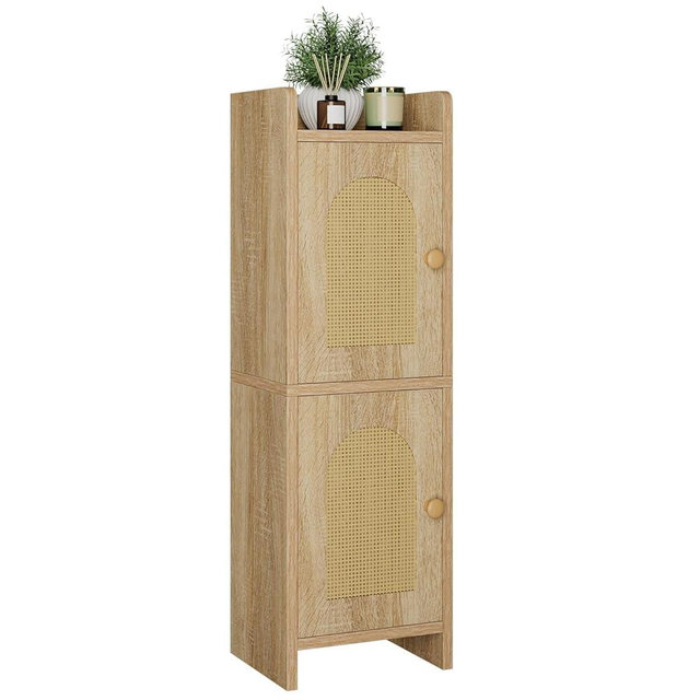IBUYKE Small Bathroom Storage Cabinet with Rattan Door, Narrow Toilet Paper Storage Holder,Floor Cabinet with Adjustable Shelves, Space-Saving Organizer for Toiletries UWBS001N