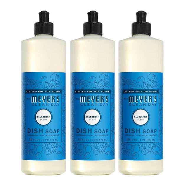 Mrs. MEYER'S CLEAN DAY Liquid Dish Soap, Blueberry Scent, 16 Ounce Bottles (Pack of 3)
