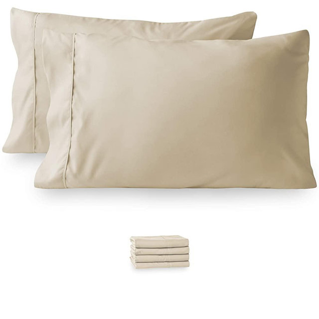 Bare Home 4 Pillowcases - Premium 1800 Ultra-Soft Collection - Bulk Pack - Double Brushed - Wrinkle Resistant - Easy Care (King - 4 Pack, Sand)