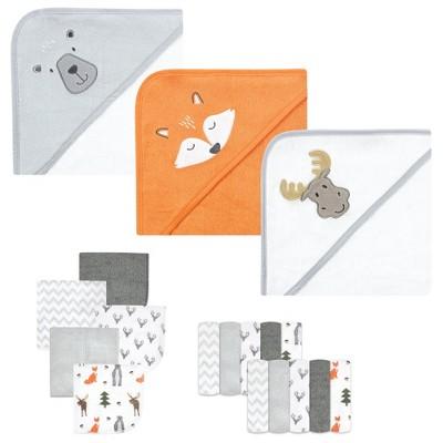 Hudson - Infant Animal Hooded Towel 3pk and 15 Washcloths, Woodland, One Size