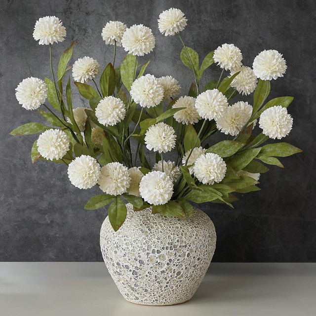 12 Pcs Faux Silk Pompon Mum Artificial Flowers for Vase -27", Bulk Fake Chrysanth Branches with Stems for DIY Bouquet Centerpieces Wedding Fillers Arrangements Shower Decorations (Cream)